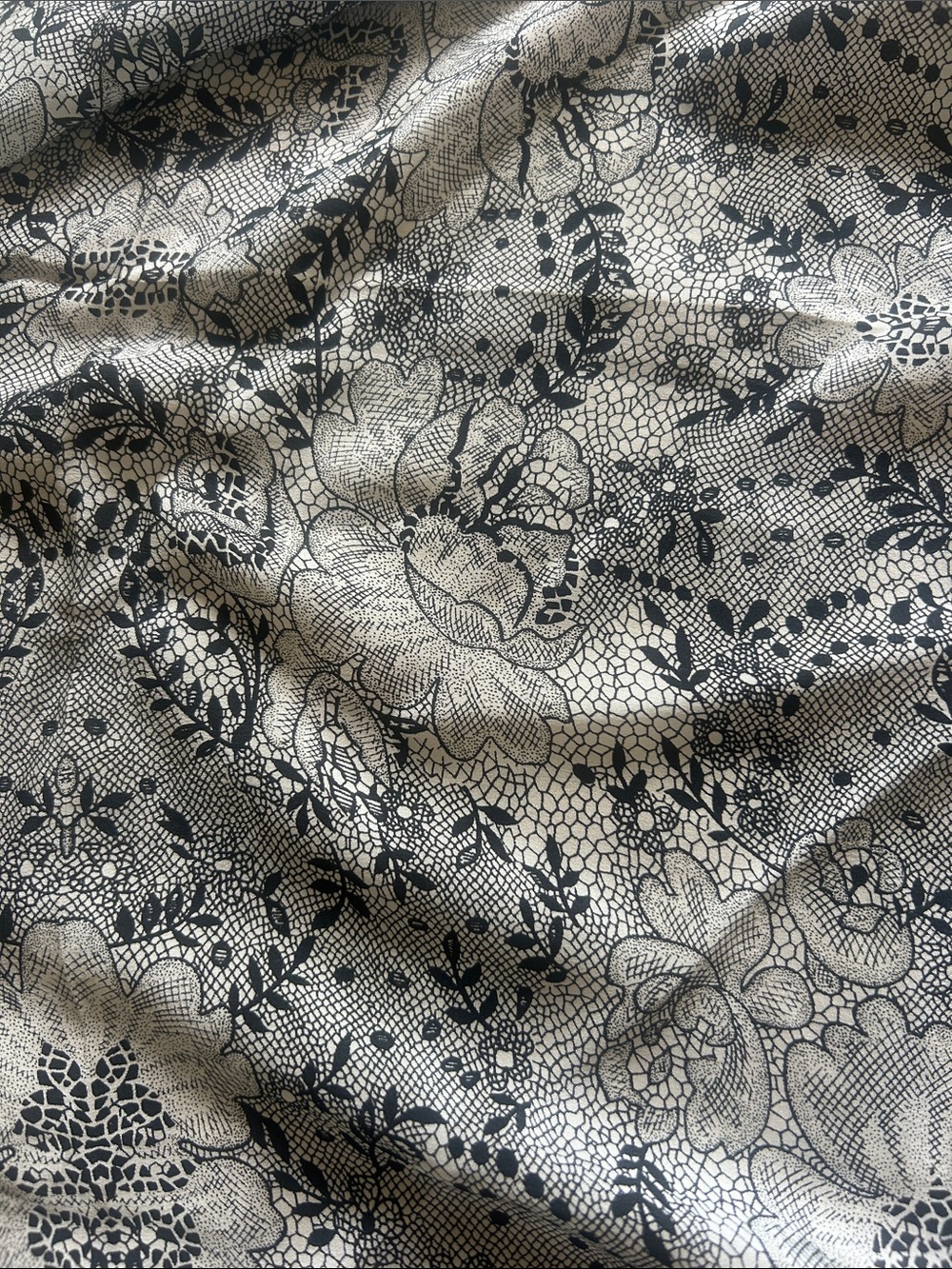 Liz Claiborne Black & White Floral Lace Border Silk Scarf - Picture 3 of 4